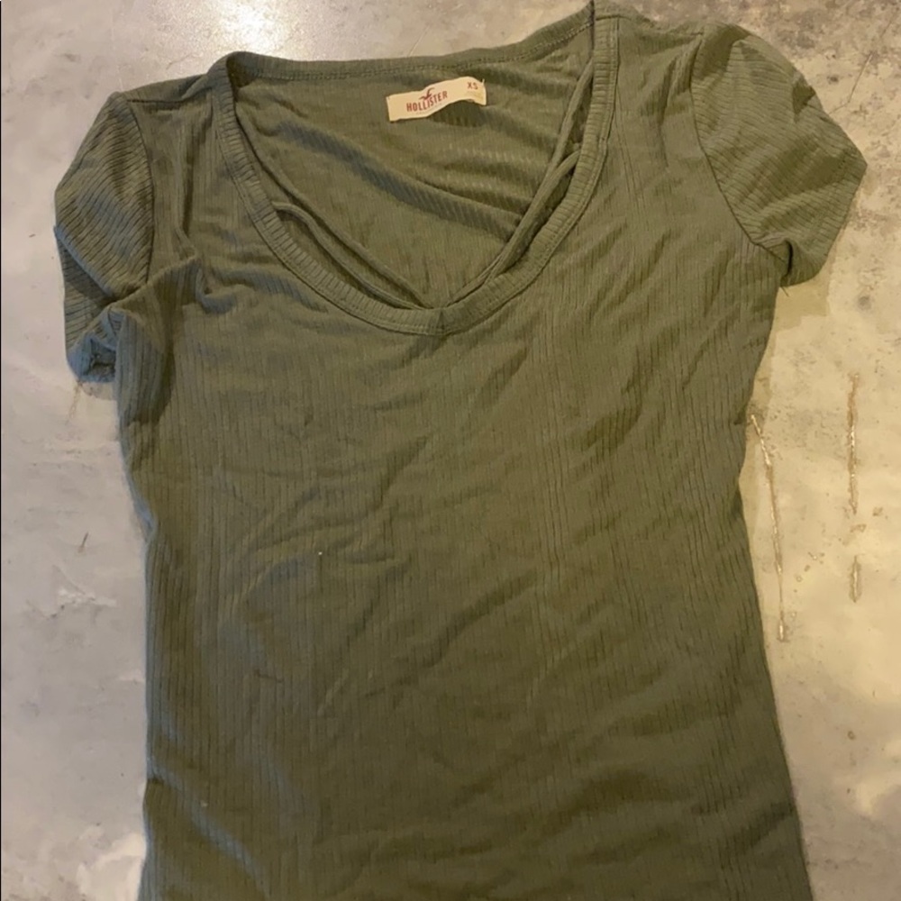 Dark Green V Neck Top